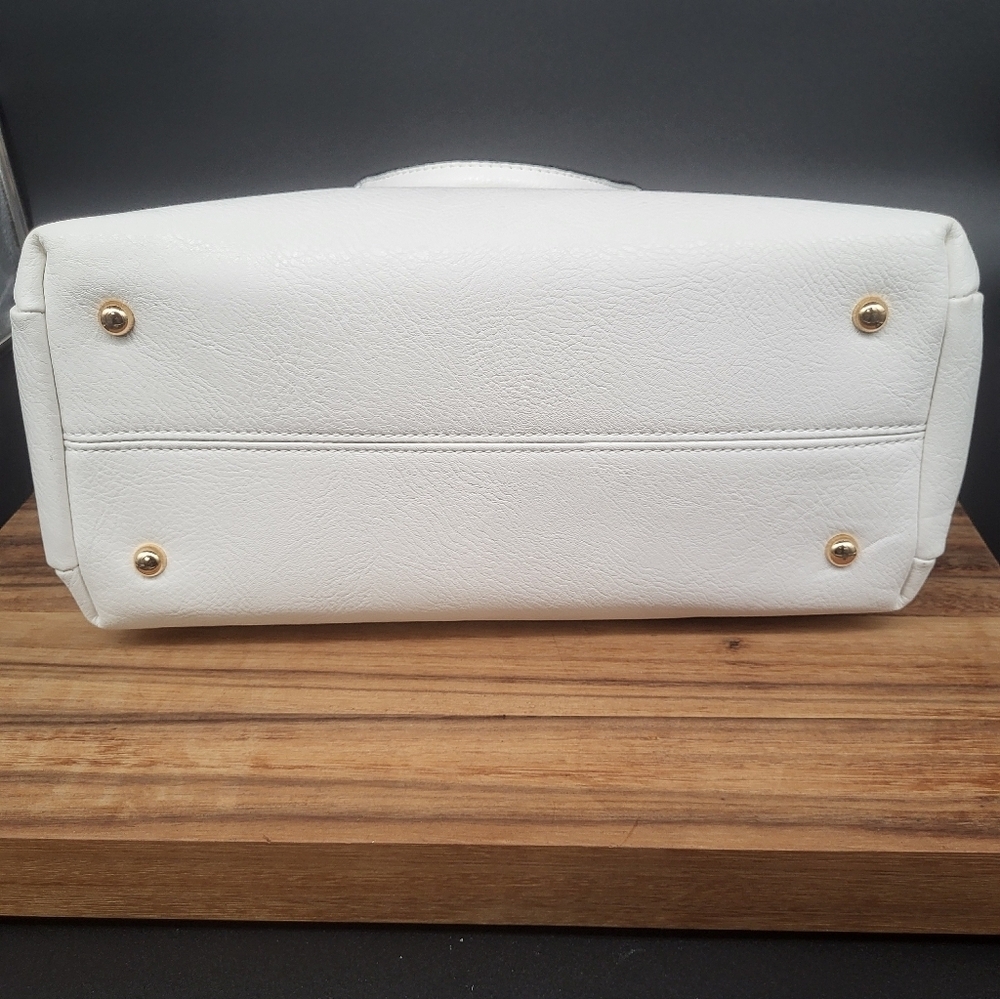 Dasein White Handbag with Adjustable, Detachable Strap & Gold Accents, Like New - Picture 9 of 13